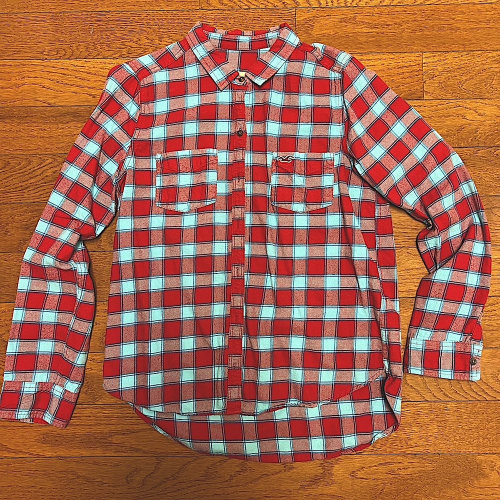 Hollister flannel red/blue plaid shirt